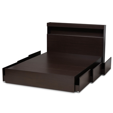 Baxton Studio Blaine Dark Brown Wood Queen Size 6-Drawer Platform Storage Bed 164-10581